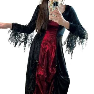 Vintage Y2K Halloween Costume Gothic Vampire Dress Velvet Lace Womens size Large